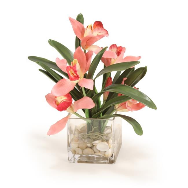 Unisex Orchid with Foliage in Glass - Pink