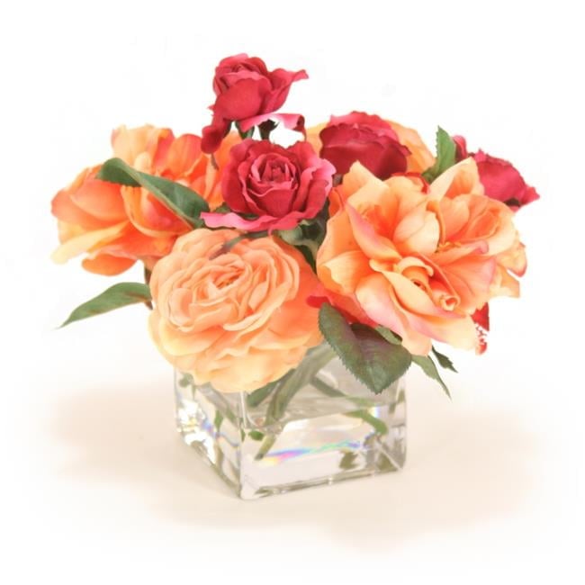 Unisex Peach & Burgundy Rose Mix in Glass - Orange