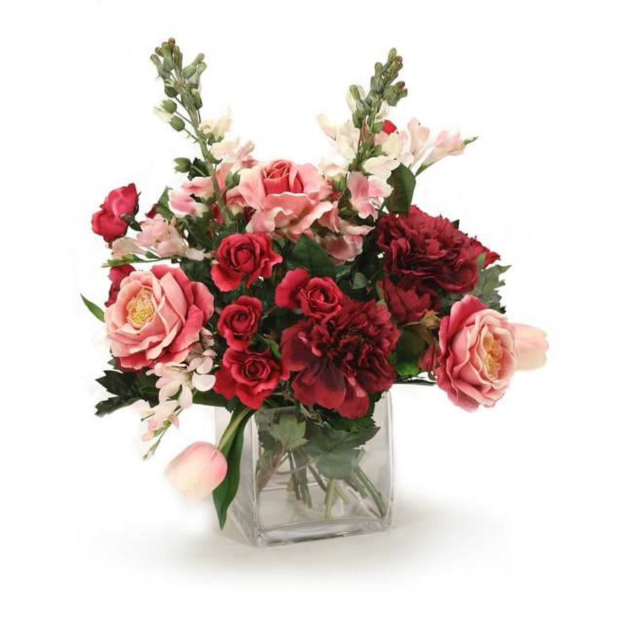 Unisex Rose Pink & Better Times Rose in Cube Vase - Red