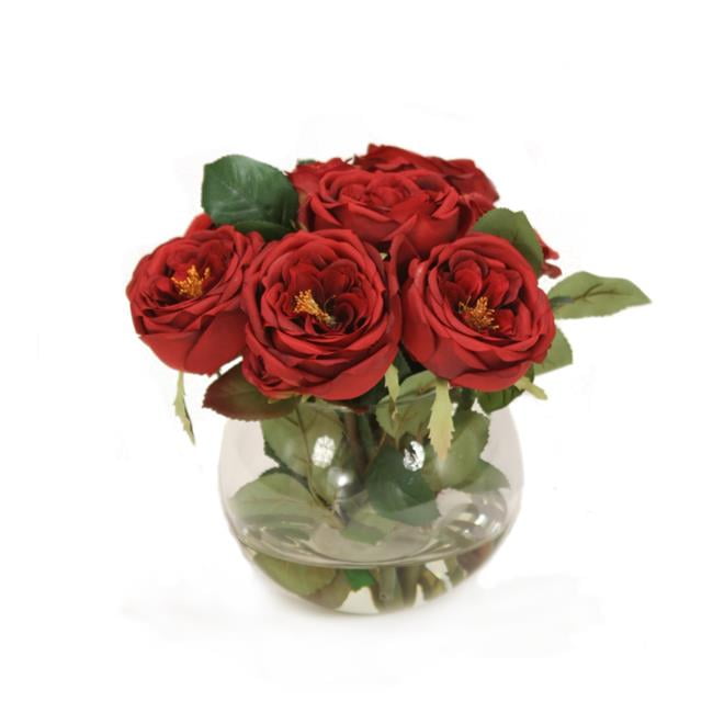 Unisex Burgundy Rose & Hydrangea in Rose Bowl - Red
