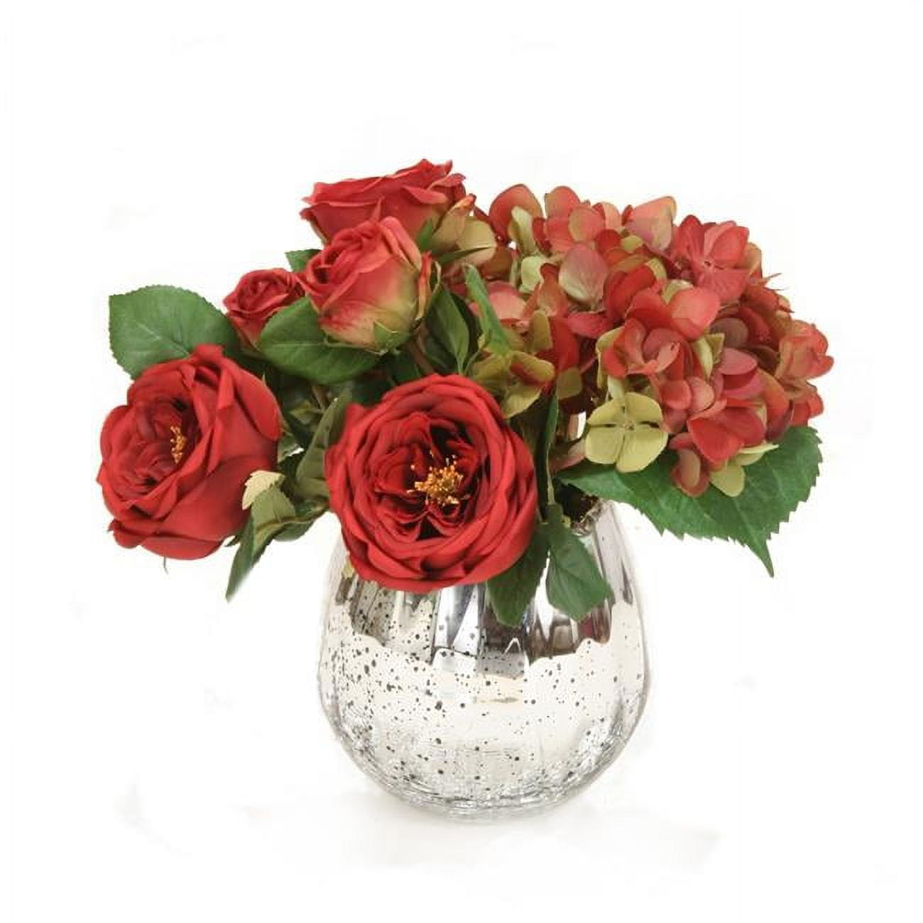 Unisex Burgundy Rose & Hydrangea in Mercury Rose Bowl - Red