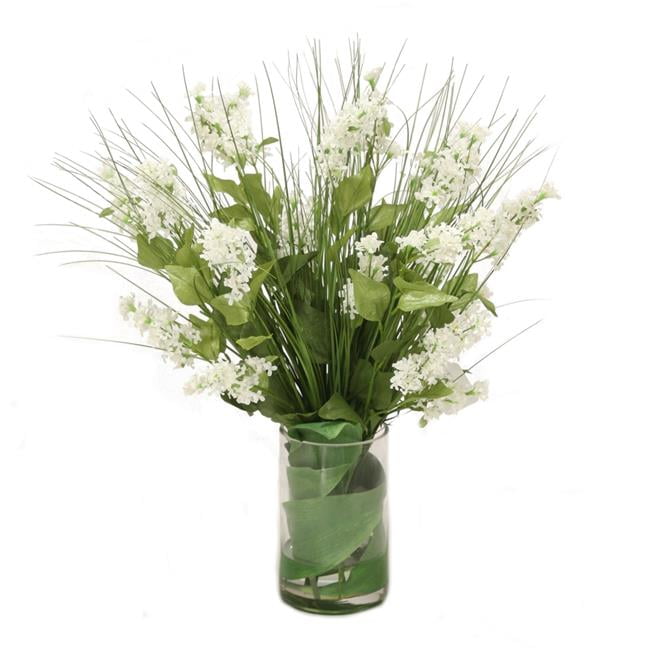 Unisex White Lilacs & Grass in Glass