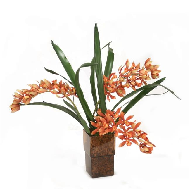 Unisex Cymbidium Orchid in Amber Glass - Red