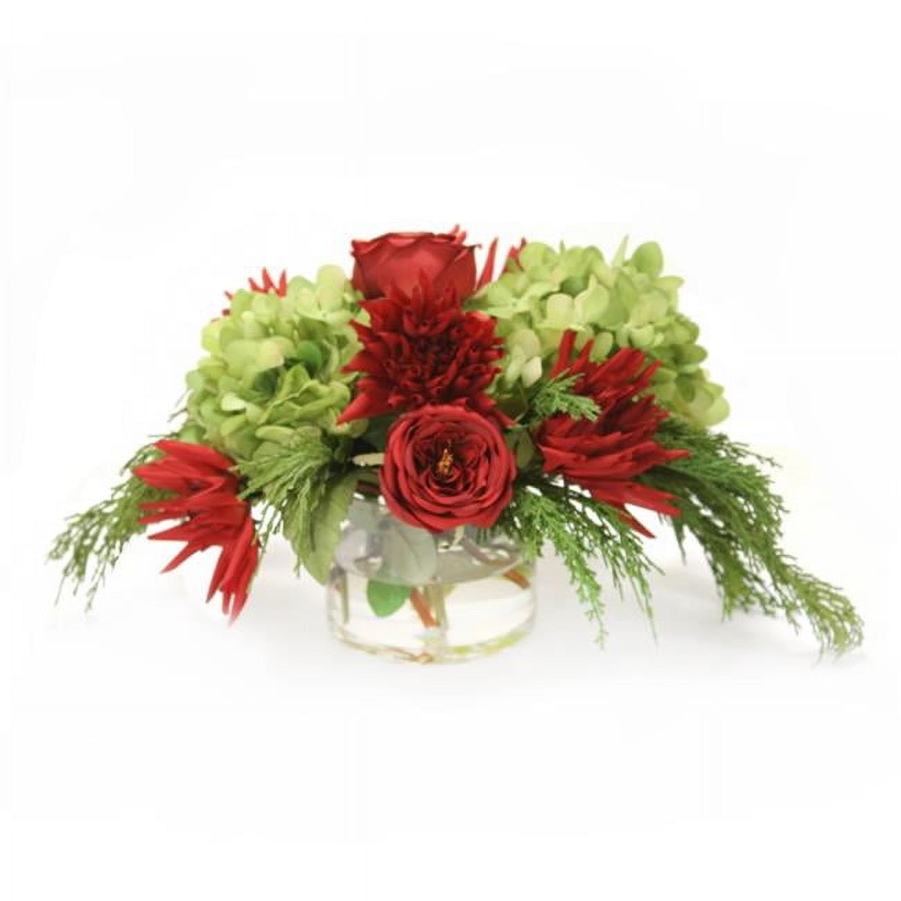 Unisex Rose Mix with Hydrangea Dahlia & Cedar in Glass - Red