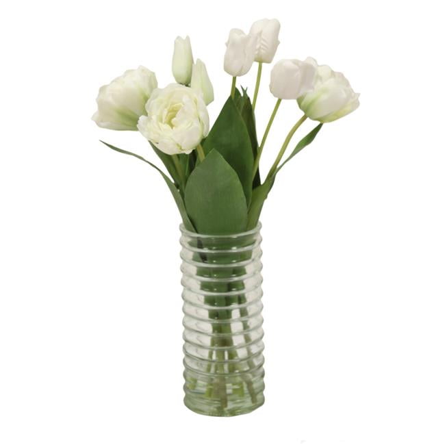 Unisex White Tulip Mix in Tall Ribbed Glass