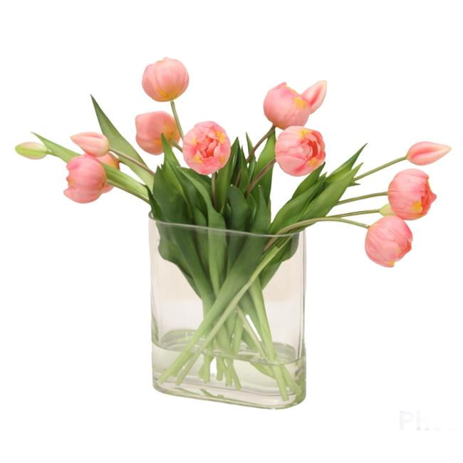 Unisex Pink Tulip Bundle in Rectangle Glass