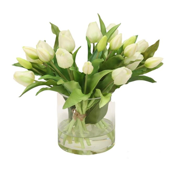 Unisex White Tulip Bundle in Glass Cylinder