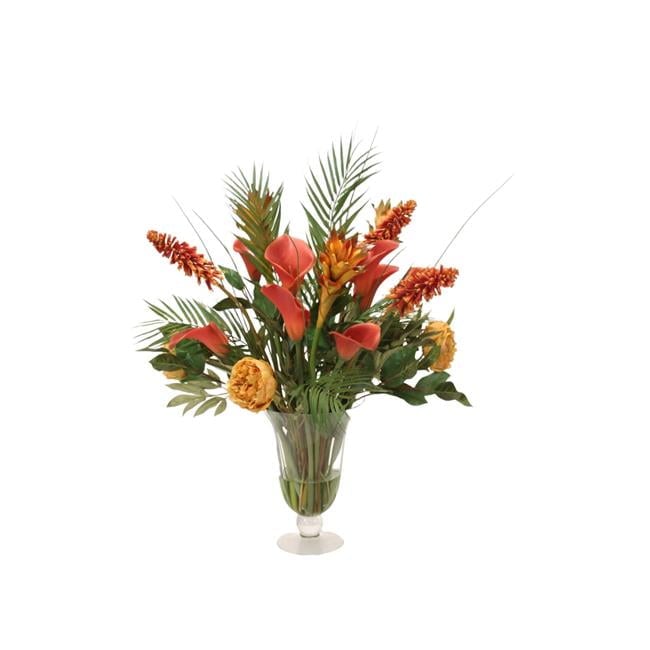 Unisex Harvest Tone Mixed Arrangement in Flared Glass Urn - Brown