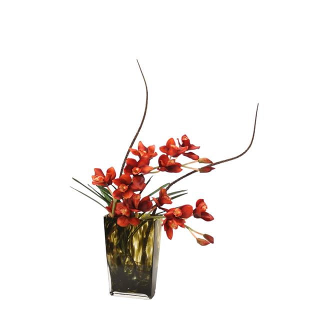 Unisex Rust Cymbidiums in Leopard Vase - Red