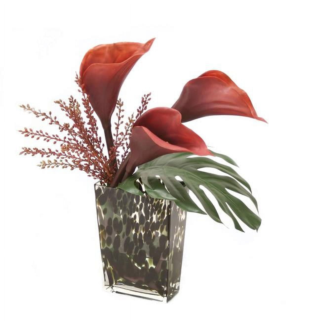 Unisex Rust Callas with Split Philo Leaf & Seed Berries in Leopard Vase - Red