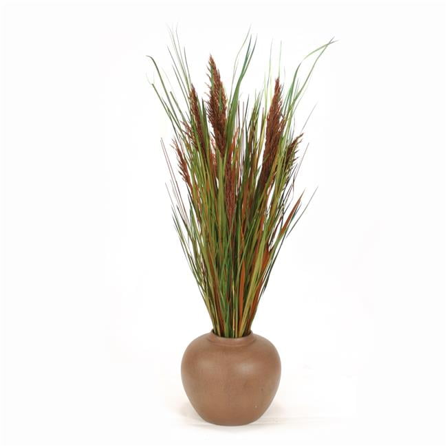 Unisex Plums & Grasses in Round Vase - Brown