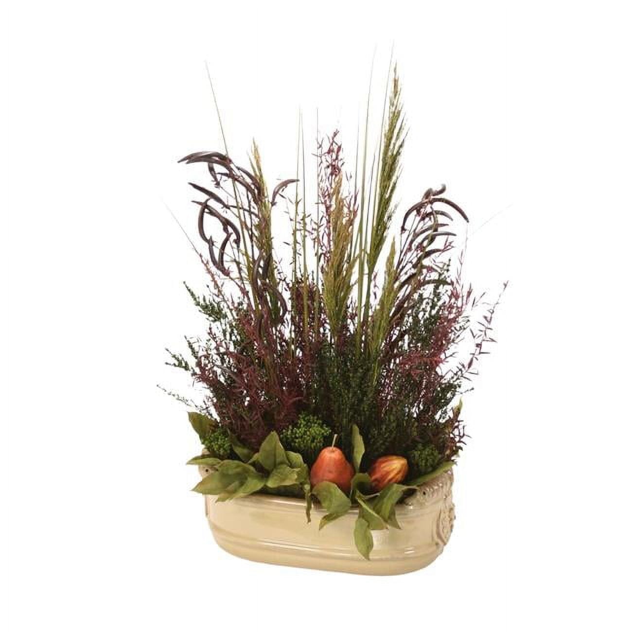 Unisex Mixed Dried Arrangement with Fruit in Oval Planter - Green