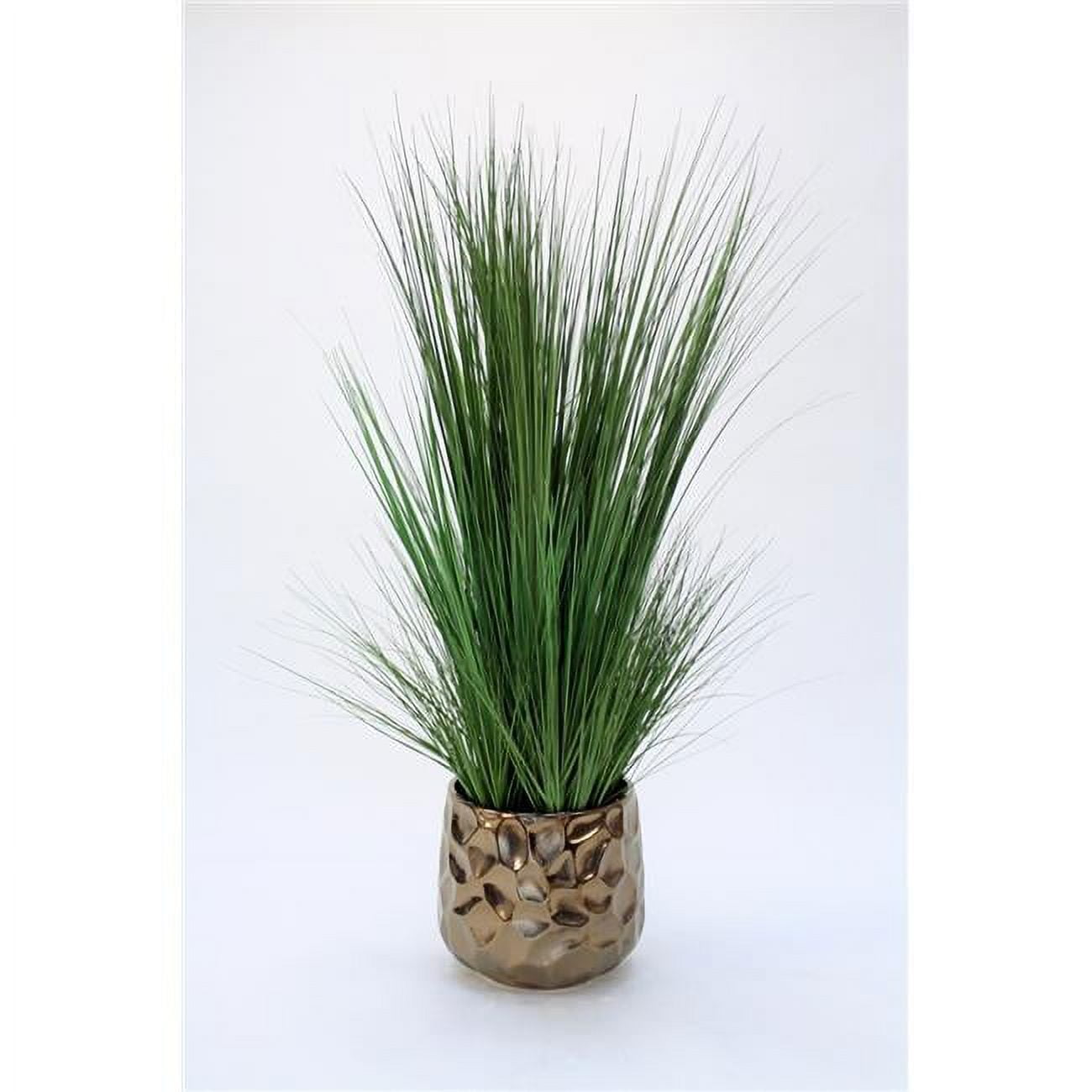 Unisex Multi & Two Toned Green Grasses in A Burnt Gold Ceramic Gabbi Planter - Green