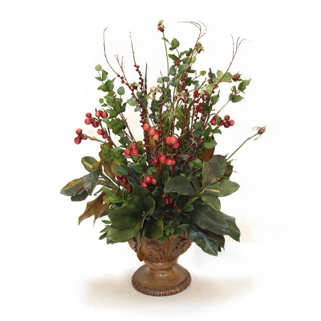 Disttive Designs 2374D Unisex Magnolias & Foliage Fruit Spray in Walnut Leaf Urn - Red -  SKYSCAN