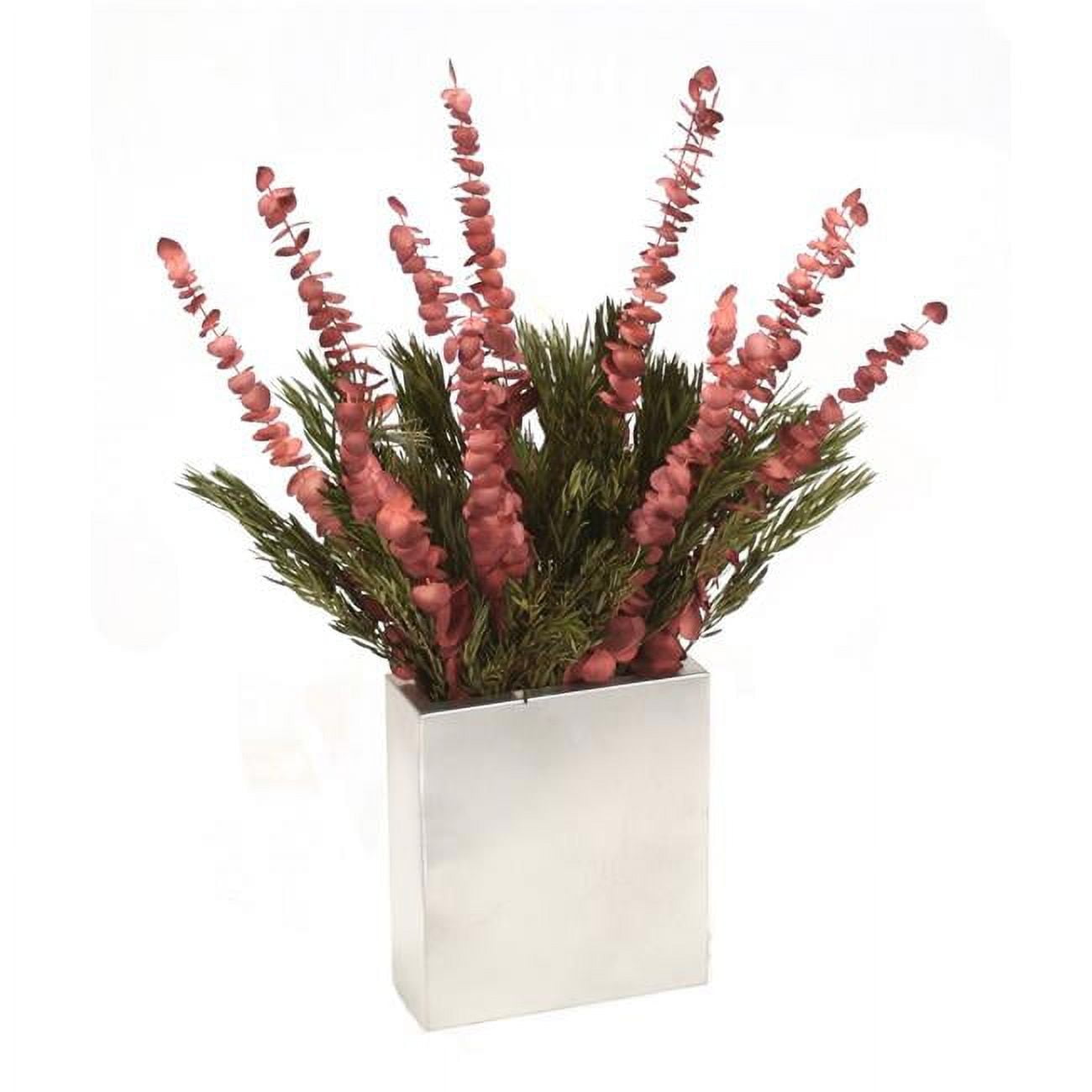 Unisex Burgundy Eucalyptus & Salignum in Silver Planter - Red