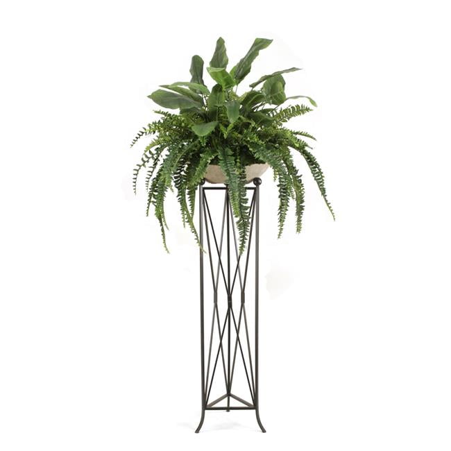 Disttive Designs 2662A Unisex Mixed Greenery with Fern & Bird of Paradise in Bowl with Tall Plant Stand - Green