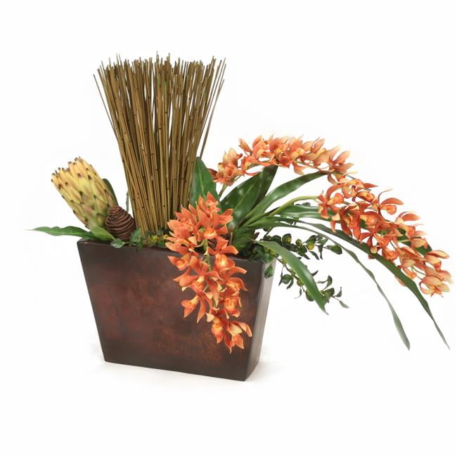 Unisex Rust Orchid with Protea & Reeds in Metal Wall Hanging - Red