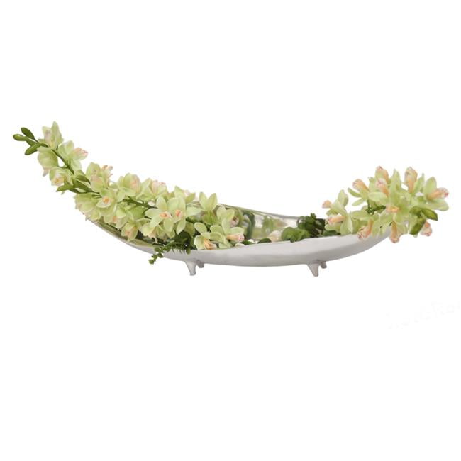 Disttive Designs 30009 Unisex Cymbidium Orchid with Succulents in Long Silver Tray - Green