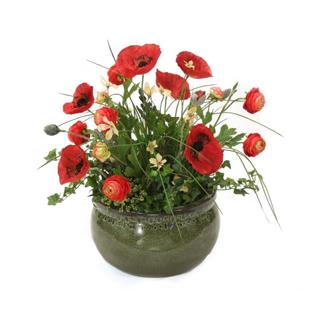 Picture of Disttive Designs 30012 Unisex Poppies with Grass & Apple Blossomes&#44; Mini Ranunculas & Ivy in Green Planter
