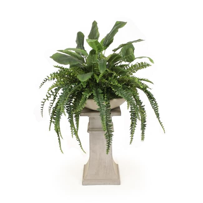 Disttive Designs 3052A Unisex Mixed Greenery with Fern & Bird of Paradise in Bowl with Concrete Pedestal - Green