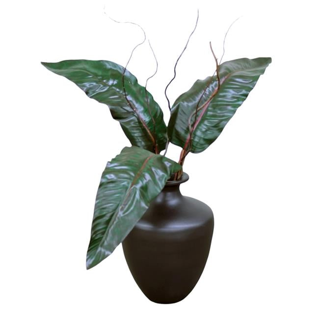 Unisex Birds of Paradise Leaves with Curly Willow in Vase - Green
