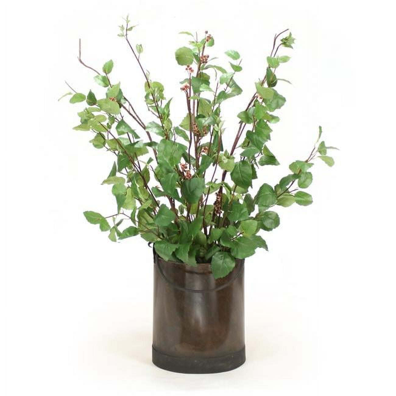 Unisex Elm Branches with Berries in Oval Bucket with Handle - Green