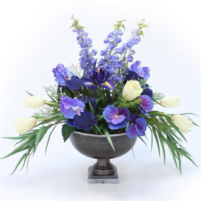 Unisex Tulips, Pansies & Iris in Hampton Urn - Green