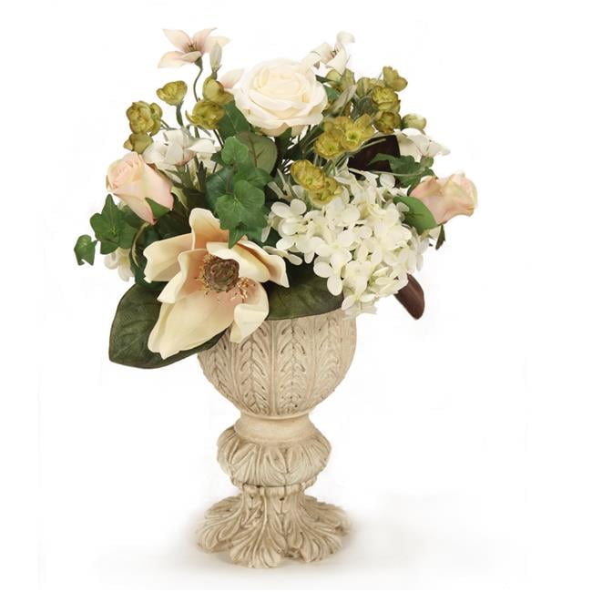 Unisex Cream White Hydrangea with Rose in Urn