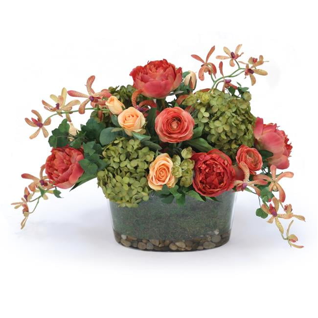 Unisex Hydrangeas & Peonies in Glass Oval Bowl - Green
