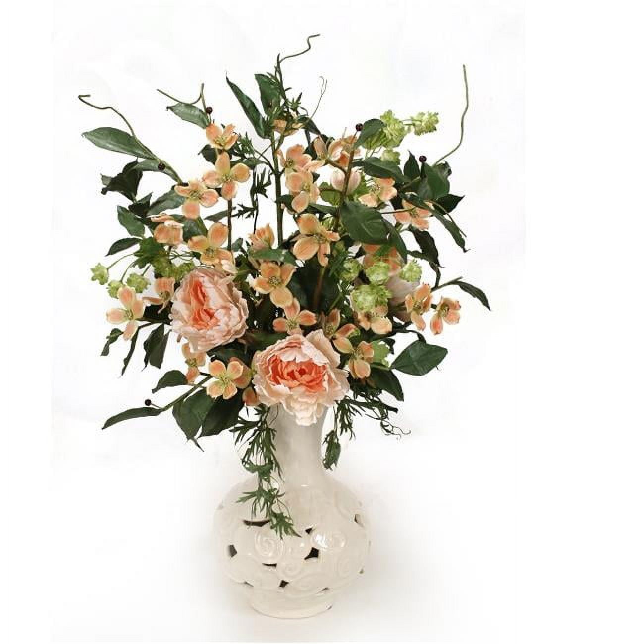 Unisex Soft Pink Dogwood with Hops in Pierced White Cloud Vase