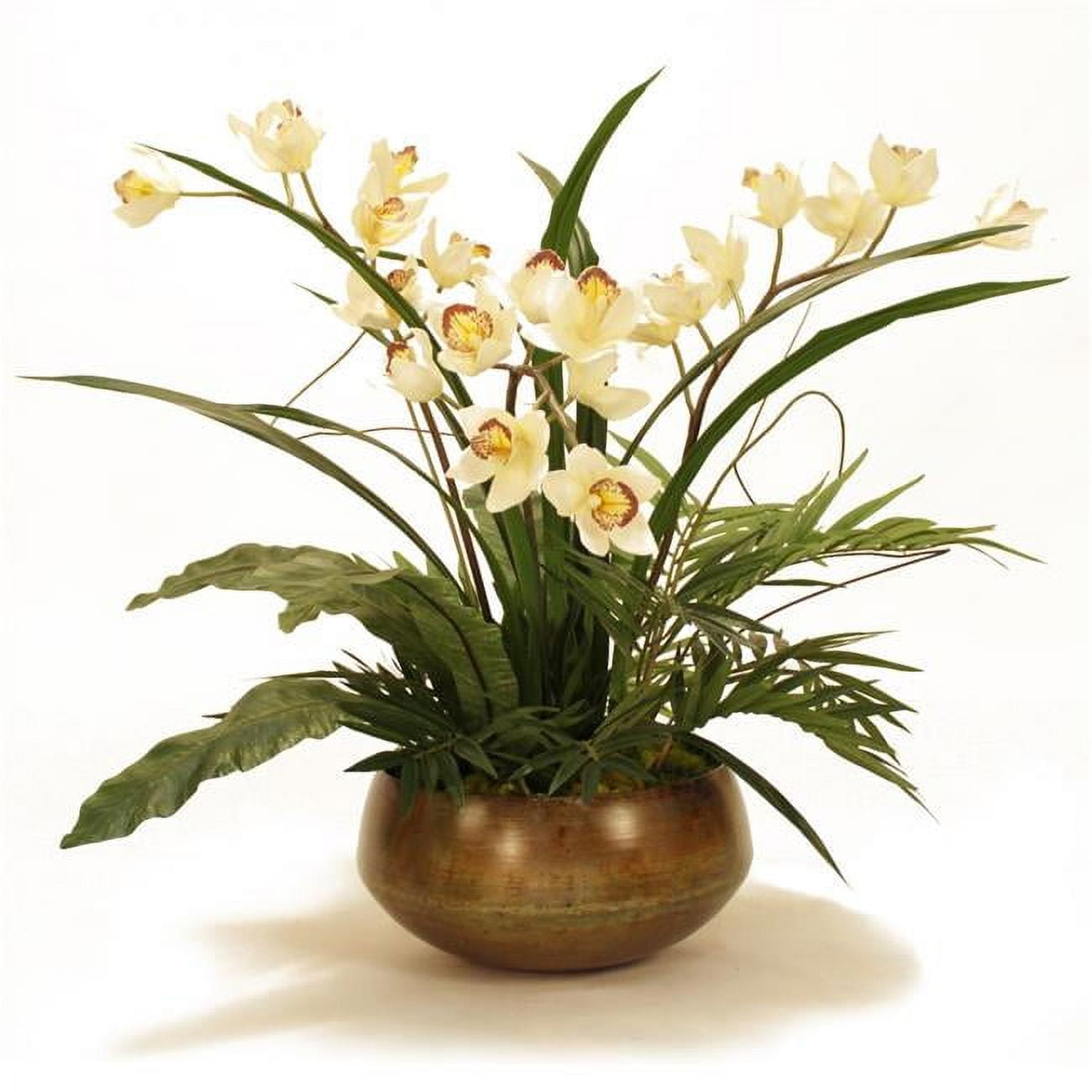 Unisex Cream White Orchids in Metal Planter - Green