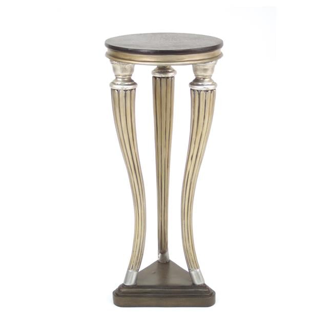 Unisex Tri Leg Silver Leaf Pedestal with Black Leather Top - Black