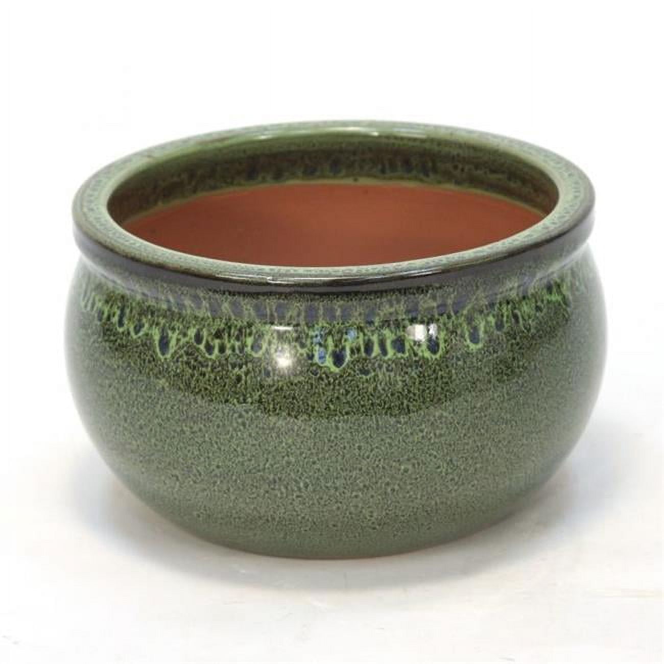 Unisex Medium Round Falling Green Glazed Planter - Green