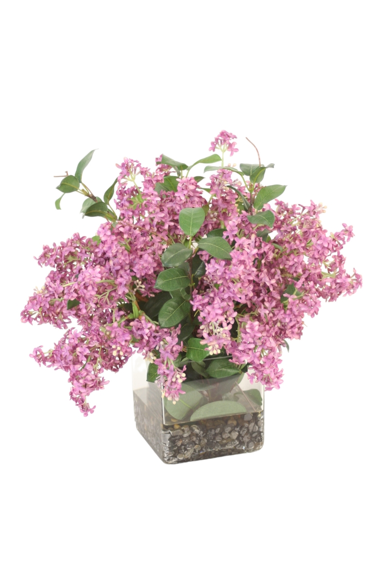 Distinctive Designs 15777C Luxury Artificial Decor Water Look Violet Lilacs Square Glass Vase