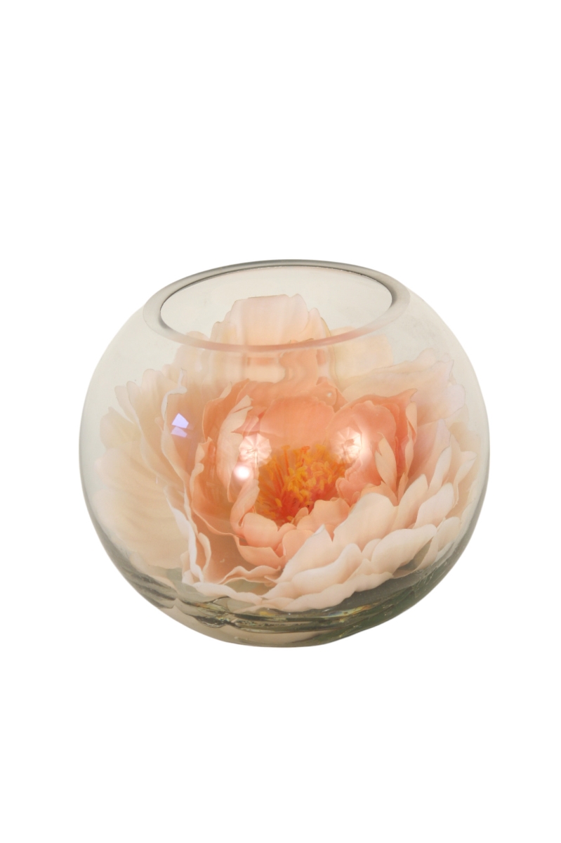 Distinctive Designs 15988 Luxury Artificial Decor Champagne Peony in Rose Glass Bowl - Pack of 2