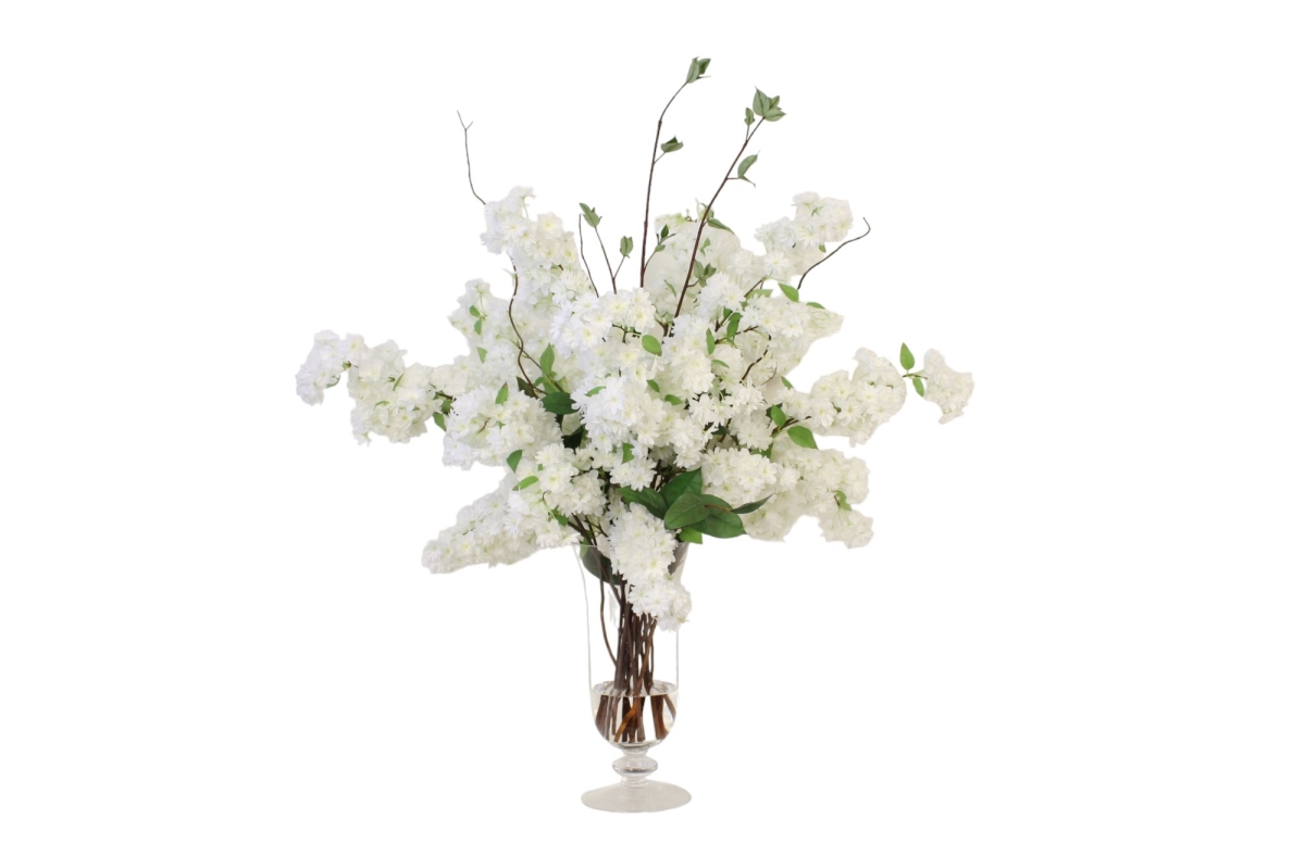 Distinctive Designs 17255A Luxury Artificial Decor White Cherry Blossoms in Glass Urn