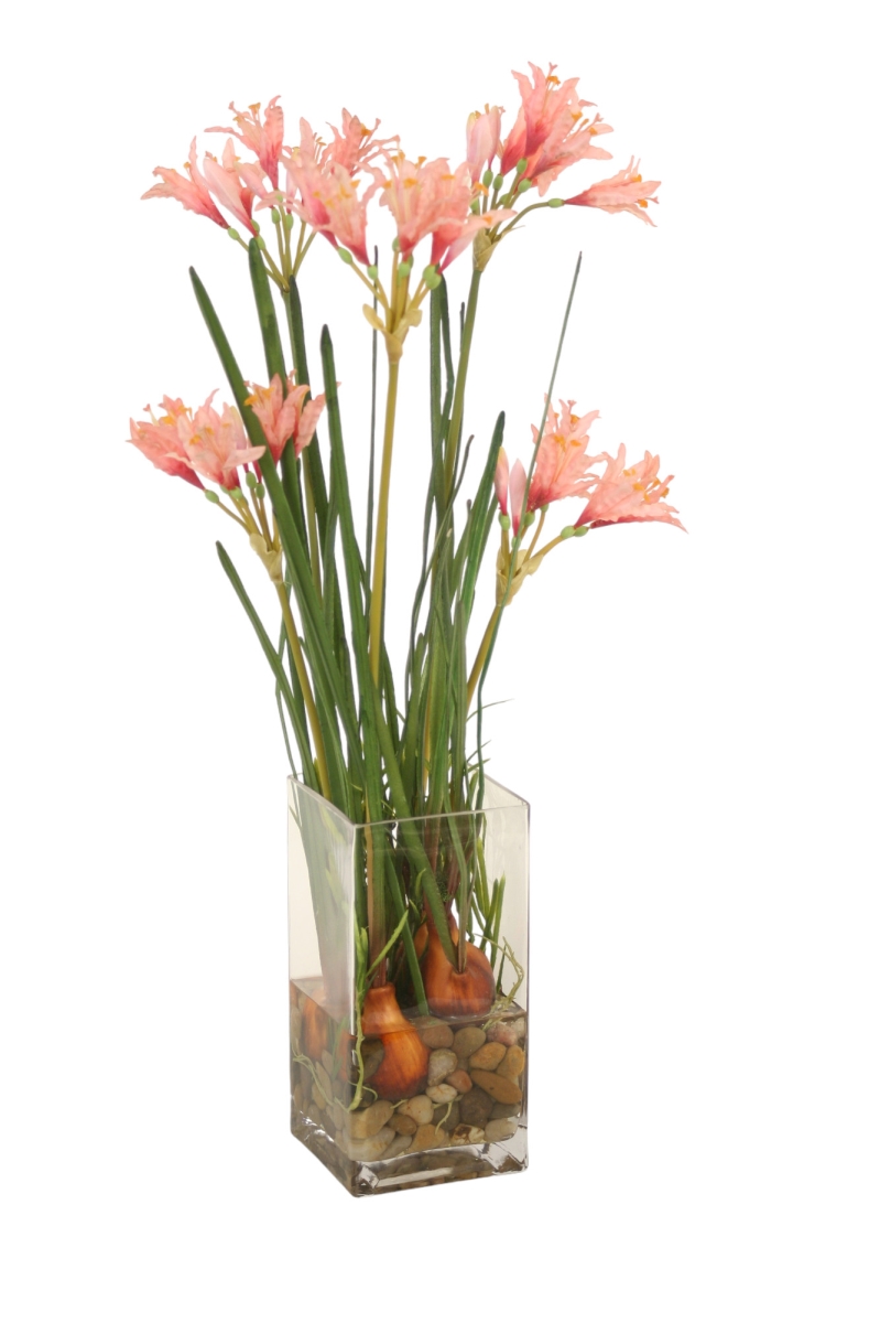 Distinctive Designs 17354 Luxury Artificial Decor Nerine Lilies with Bulbs in Glass Vase