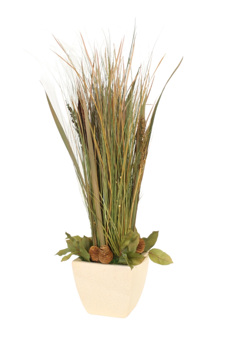 Distinctive Designs 20066 Luxury Artificial Decor Natural Grasses & Natural Pods Ivory Square Planter