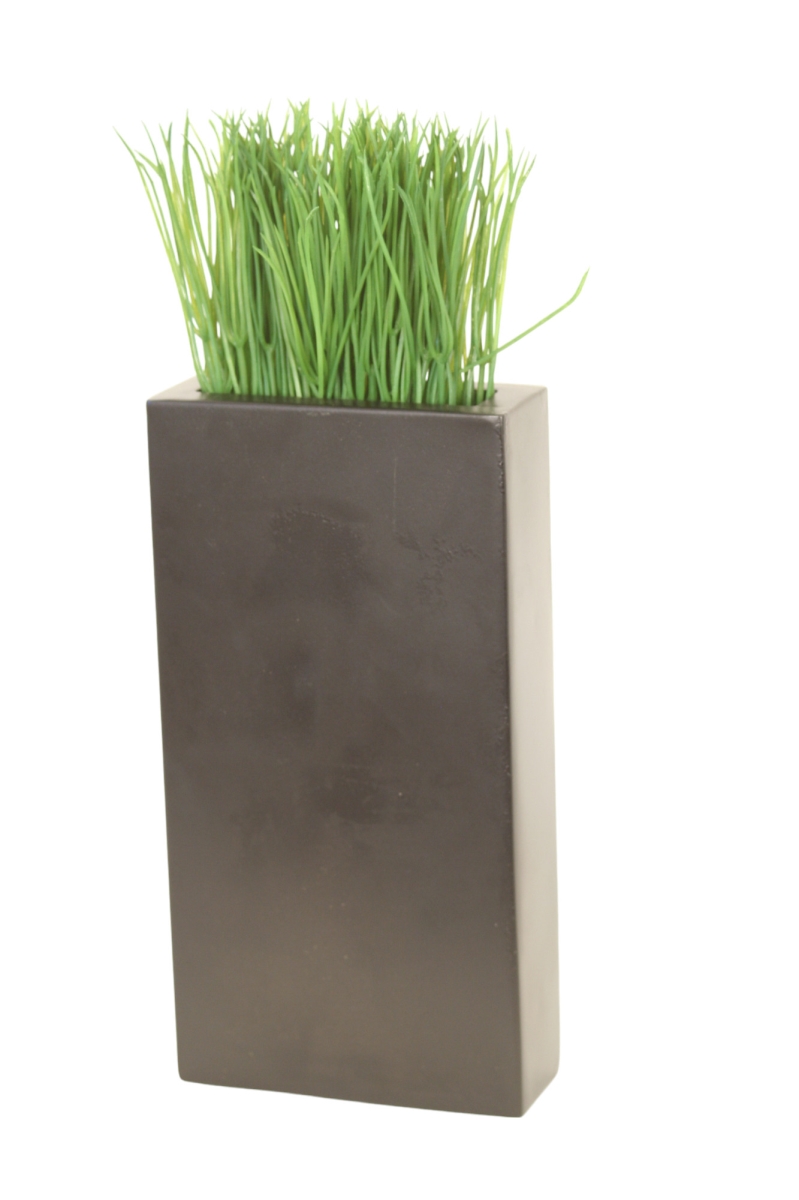 Distinctive Designs 2412 Luxury Artificial Decor Green Grass in Tall Slim Black Cubist Planter