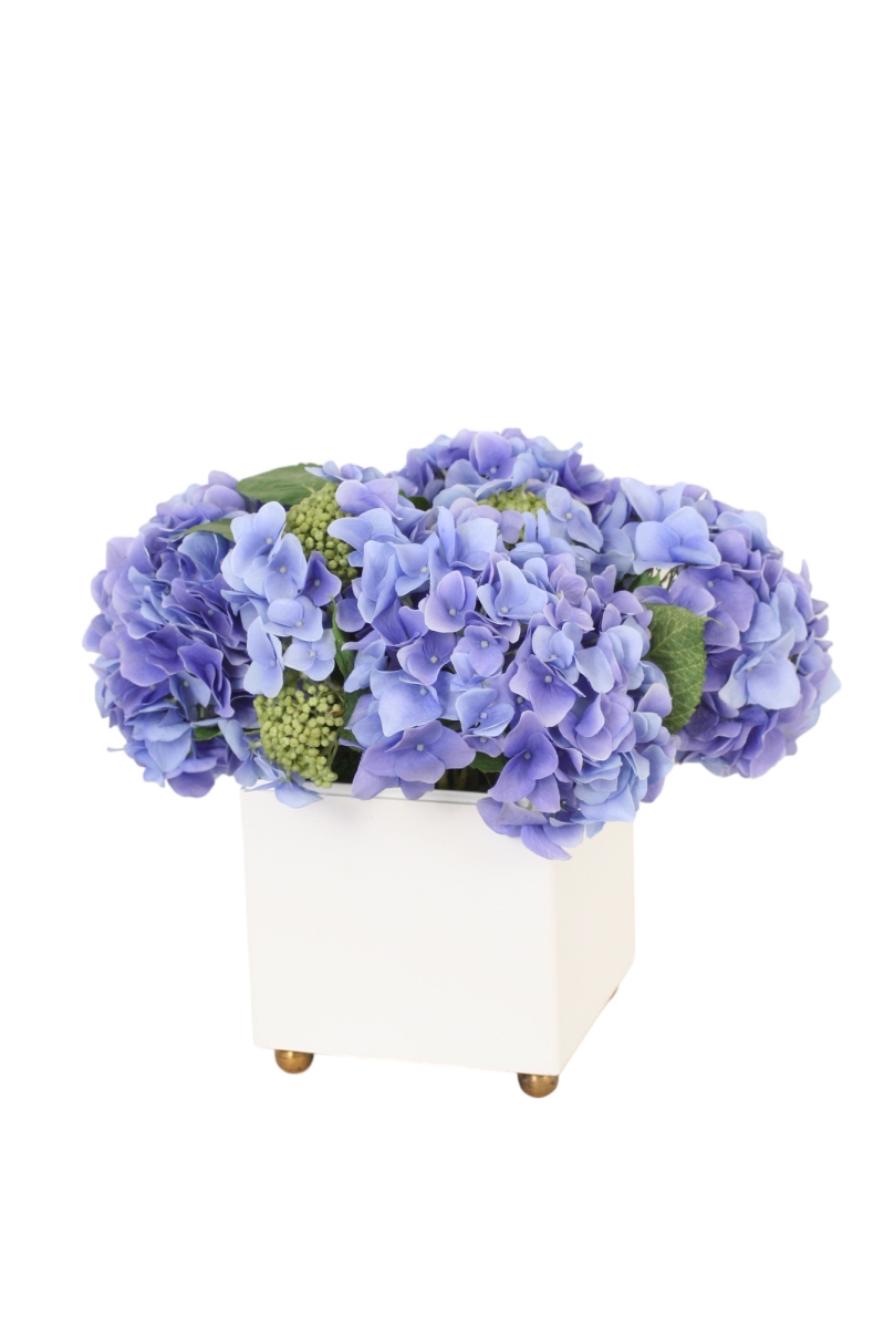 Distinctive Designs 30047 Lavender Blue Hydrangeas White Planter