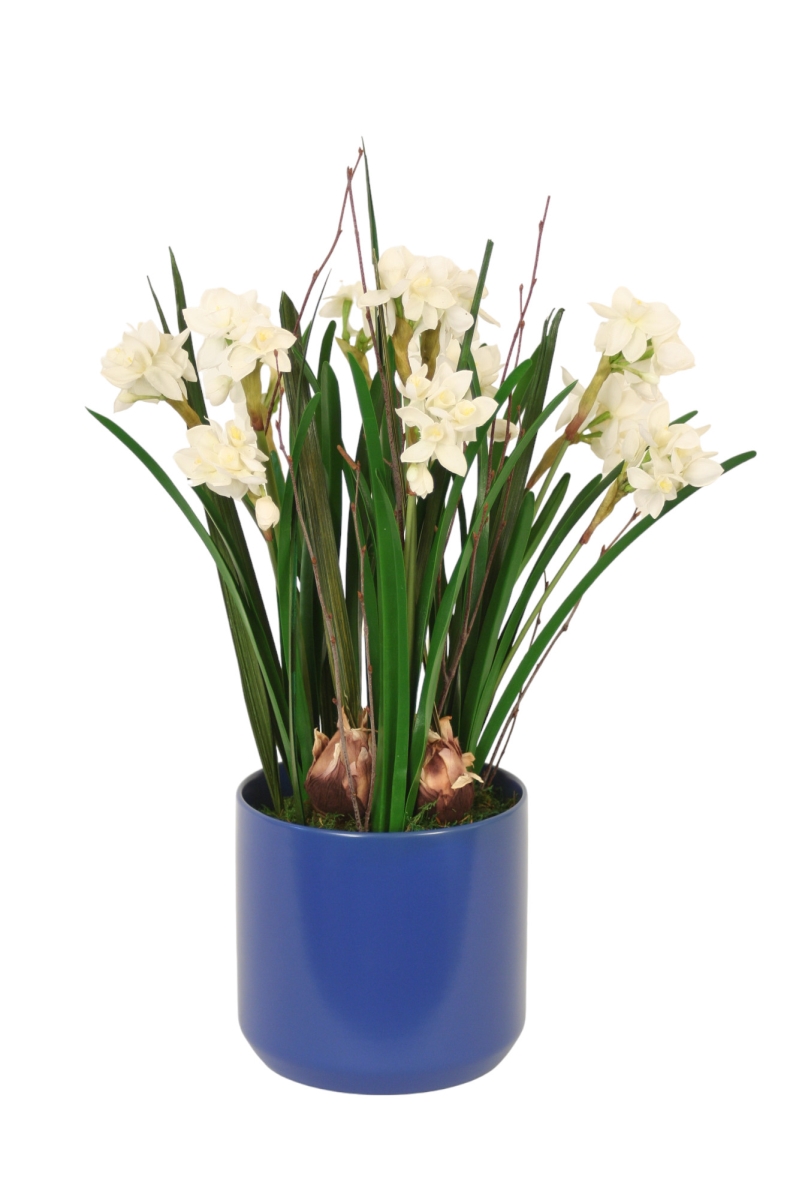 Distinctive Designs 30048 Luxury Artificial Decor Paperwhites with Grass Blue Planter