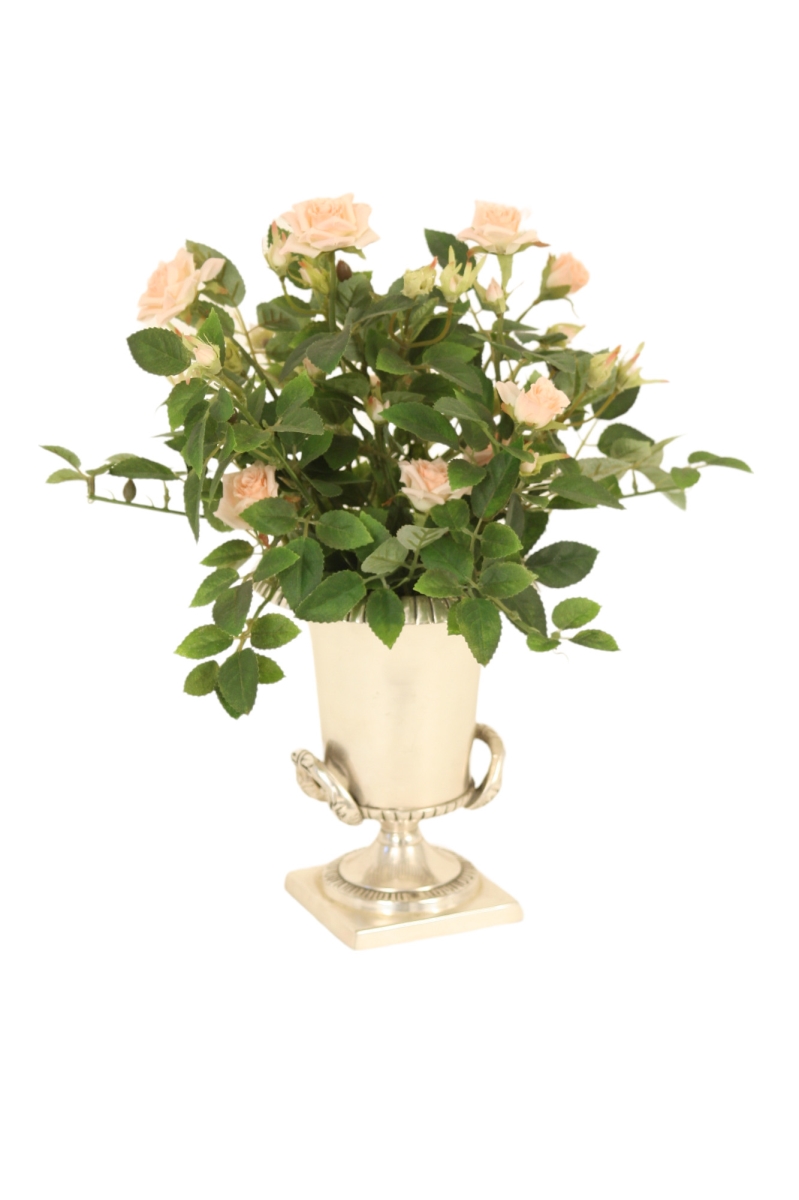 Distinctive Designs 30052 Luxury Artificial Decor Mini Light Pink Roses Small Silver Urn