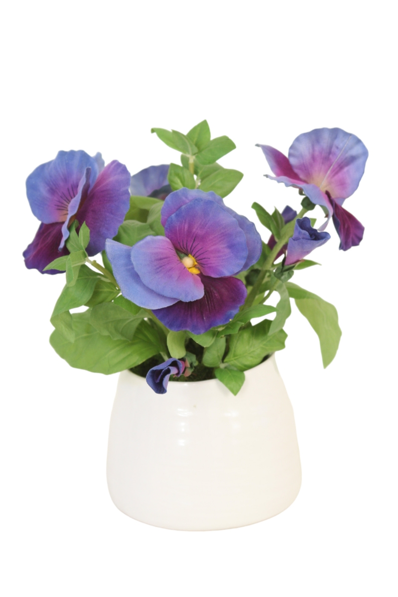 Distinctive Designs 30053 Luxury Artificial Decor Lavender Blue Pansie White Planter