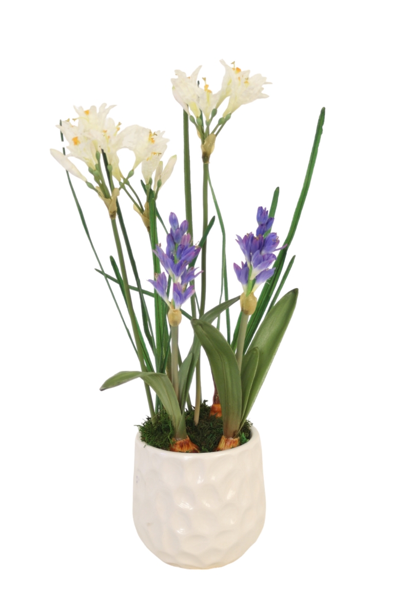 Distinctive Designs 30055 Luxury Artificial Decor Hyacinths & Nerine Lily White Planter