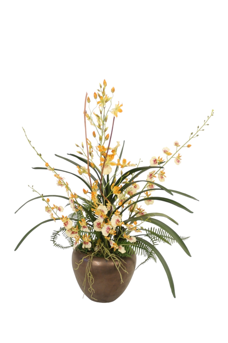 Distinctive Designs 6915 Oncidium Orchids - Yellow & Orange in Bronze Planter