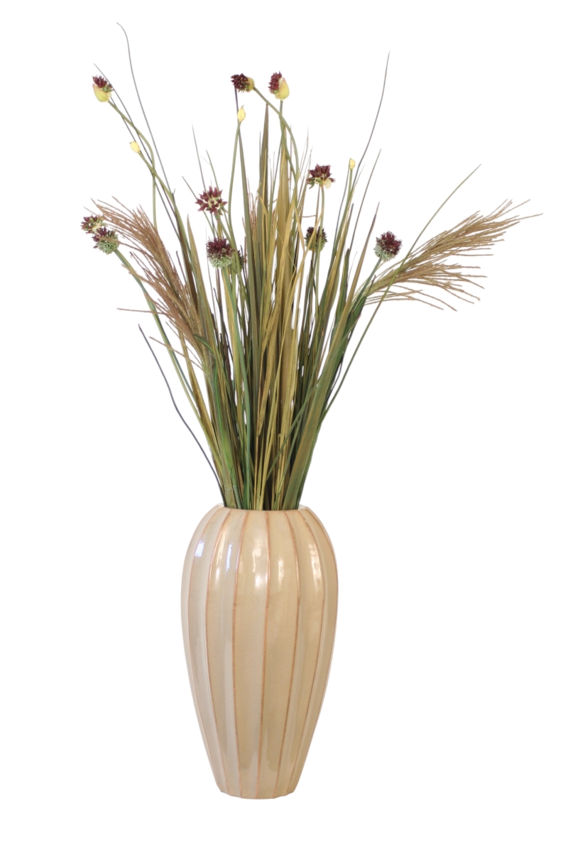 Distinctive Designs 20141 Allium, Thistle, Pampas Grass with Natural Blade in Tall Earthenware Vase