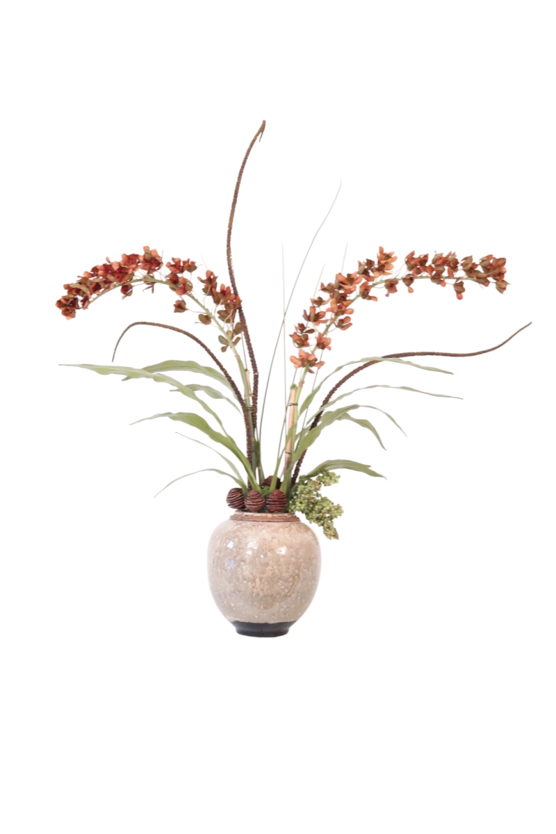 Distinctive Designs 30109 Brown Yellow Dendrobiums Mixed with Orchid Foliage & Blades