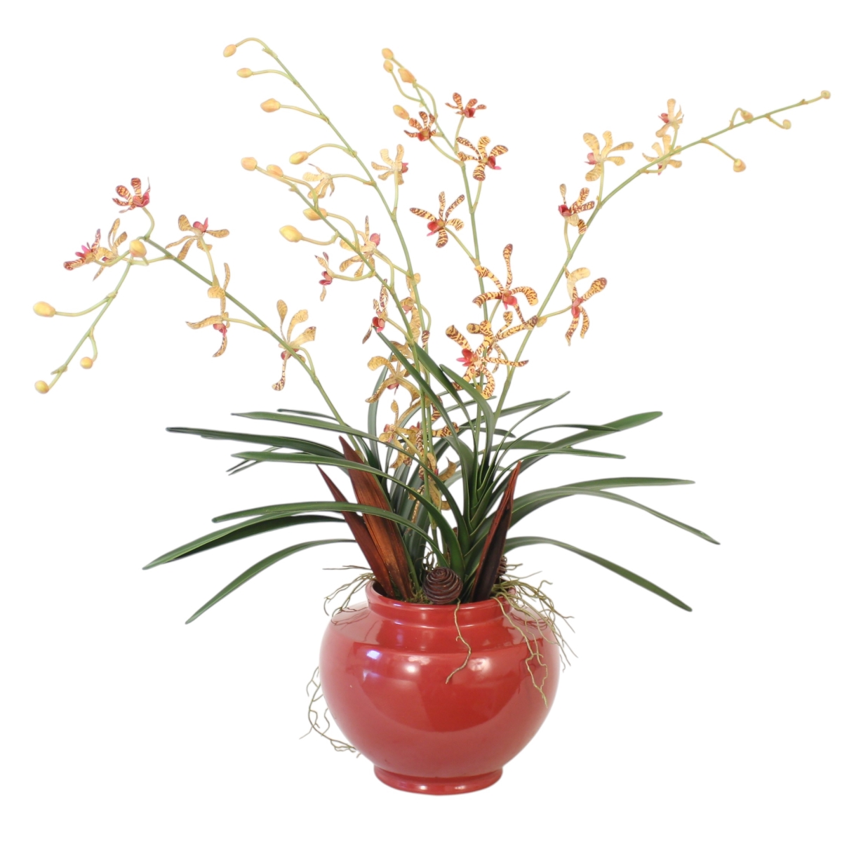 Distinctive Designs 30111 Vanda Orchids, Foliage Mixed with Dried Spiral Cones & Palm Paddles