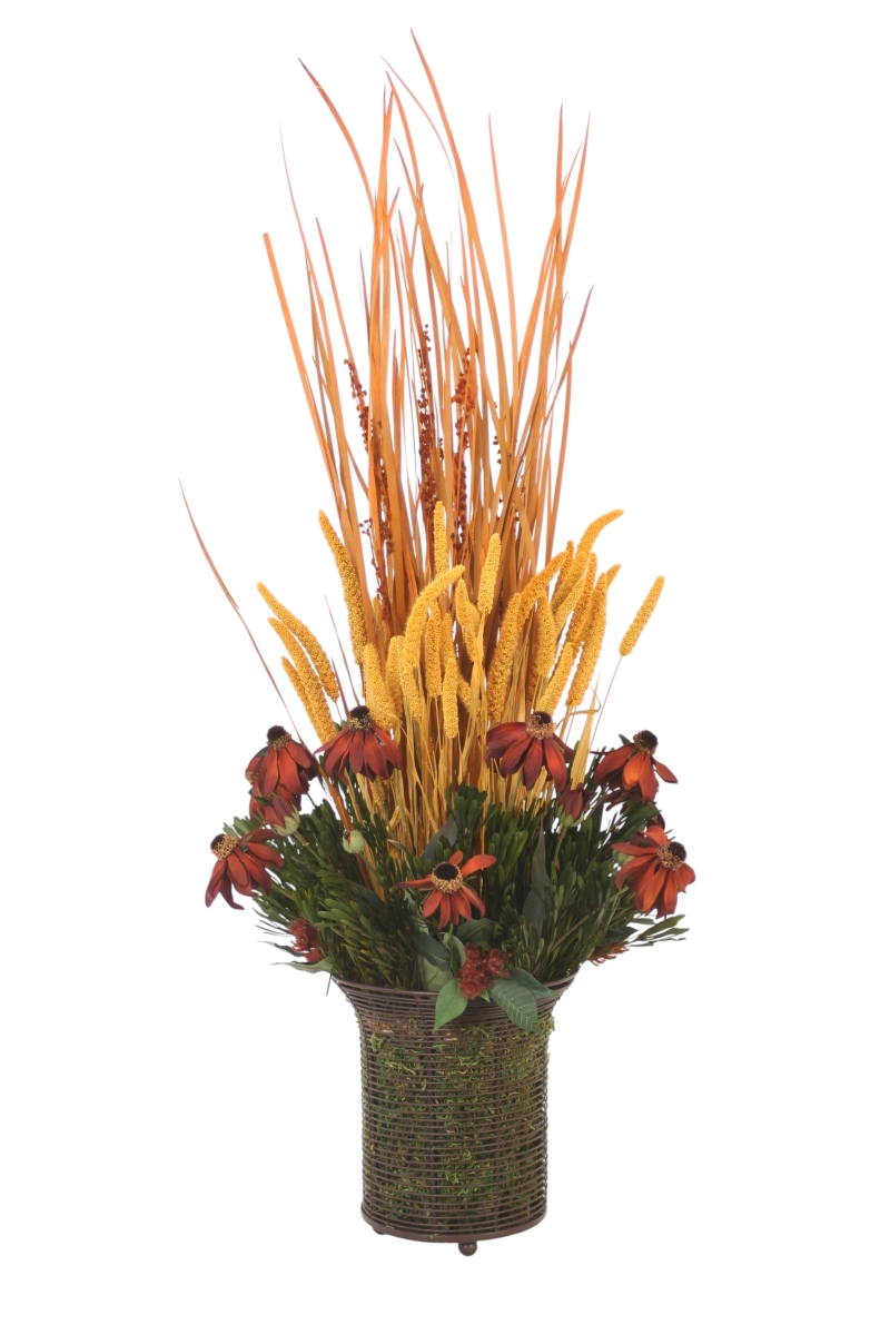 Distinctive Designs 30119 Dried Foliages with Black Eyed Susans on Wire Coil Basket