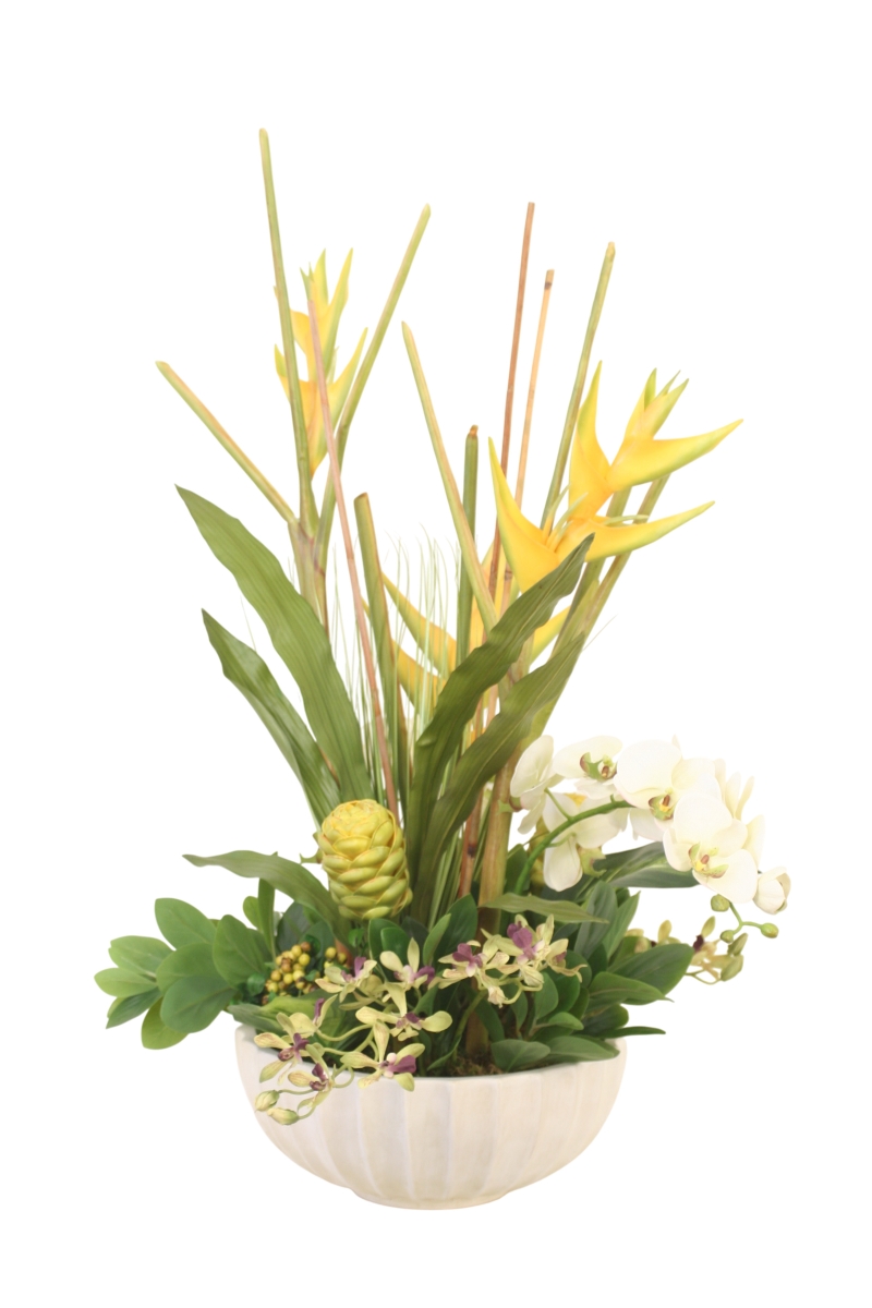 Distinctive Designs 30124 Heliconia, Orchids & Protea in Ivory Bowl